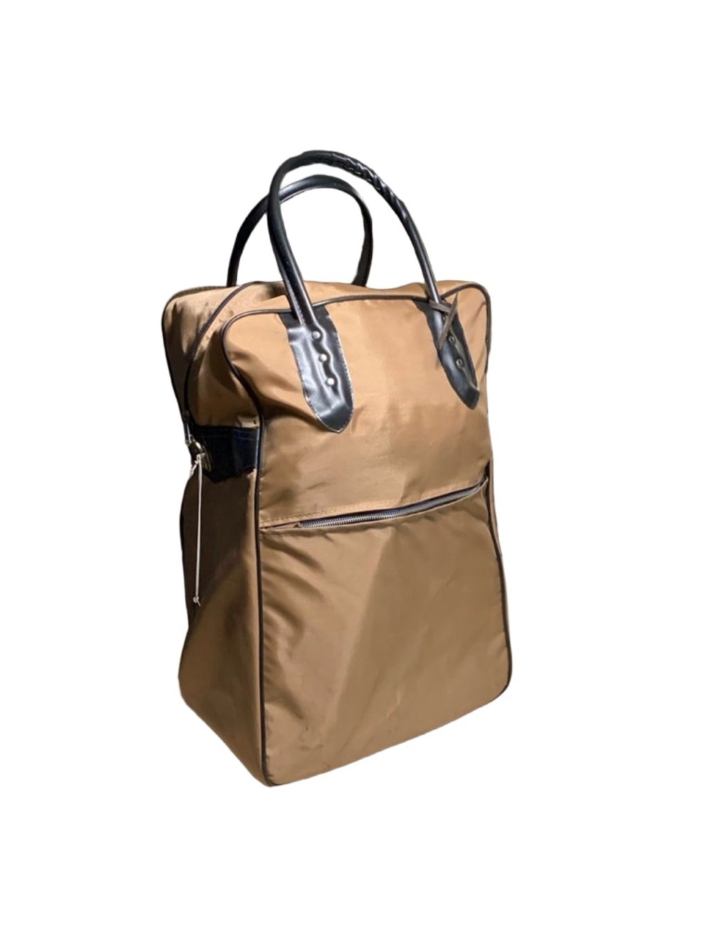Unisex Vintage nylon travel bag wheels black tan